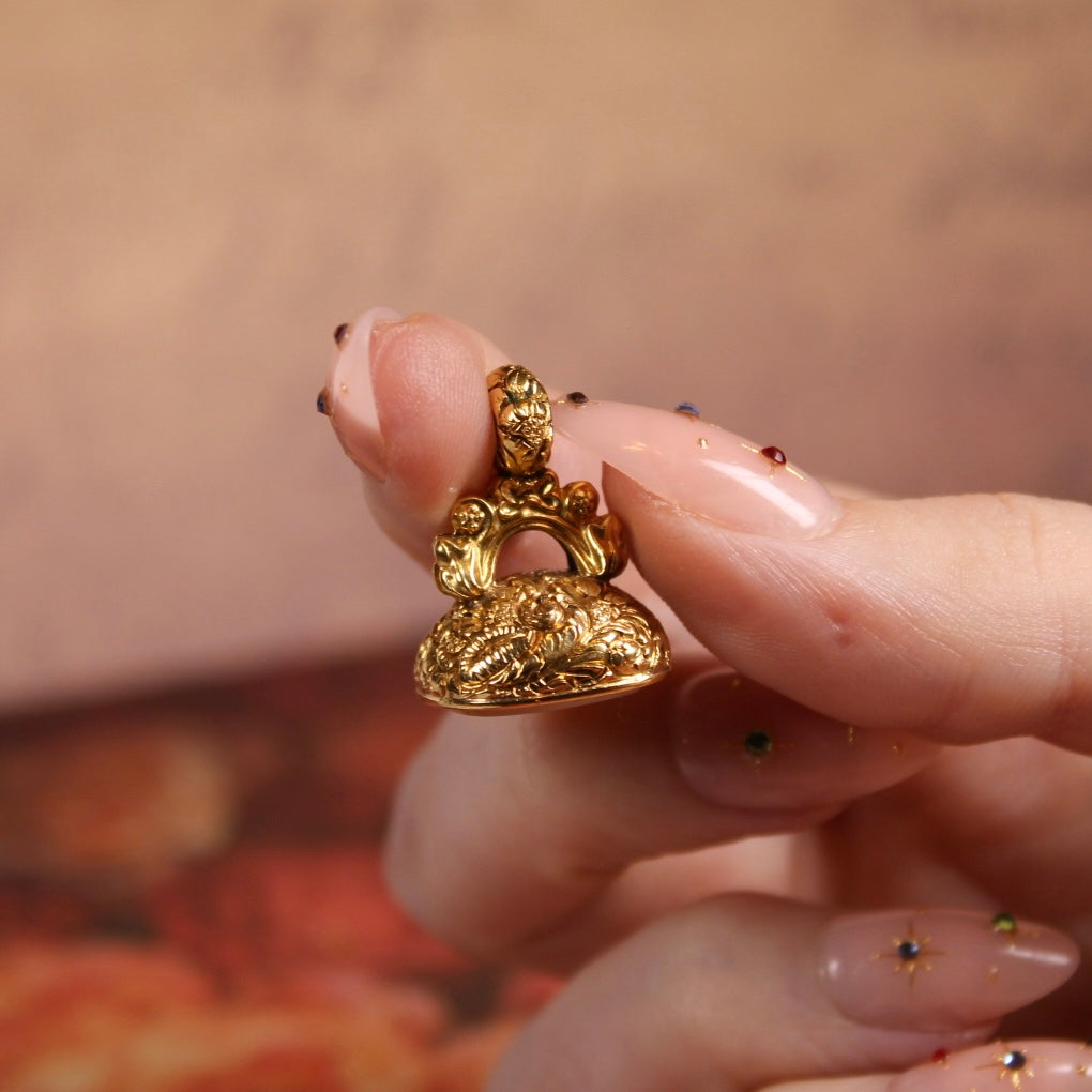 Victorian 14k Yellow Gold and Intaglio White Agate Fob Pendant