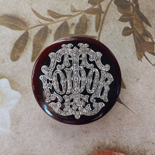 Edwardian 14k Yellow Gold, Platinum, Diamond, and Agate Mourning Brooch