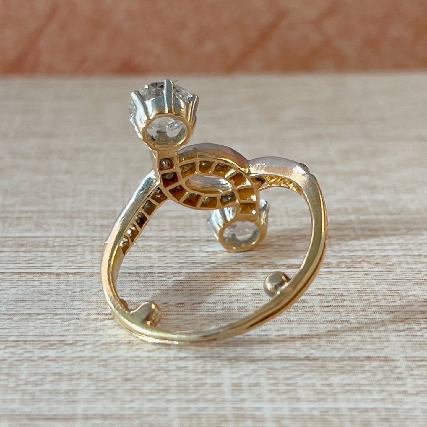 Edwardian Platinum, 14k Yellow Gold, and Diamond Toi et Moi Ring