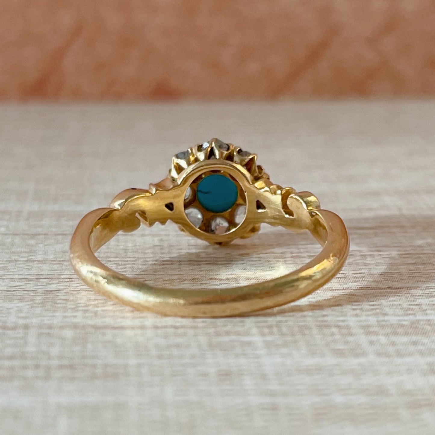 Victorian 18k Yellow Gold, Turquoise, and Diamond Cluster Ring