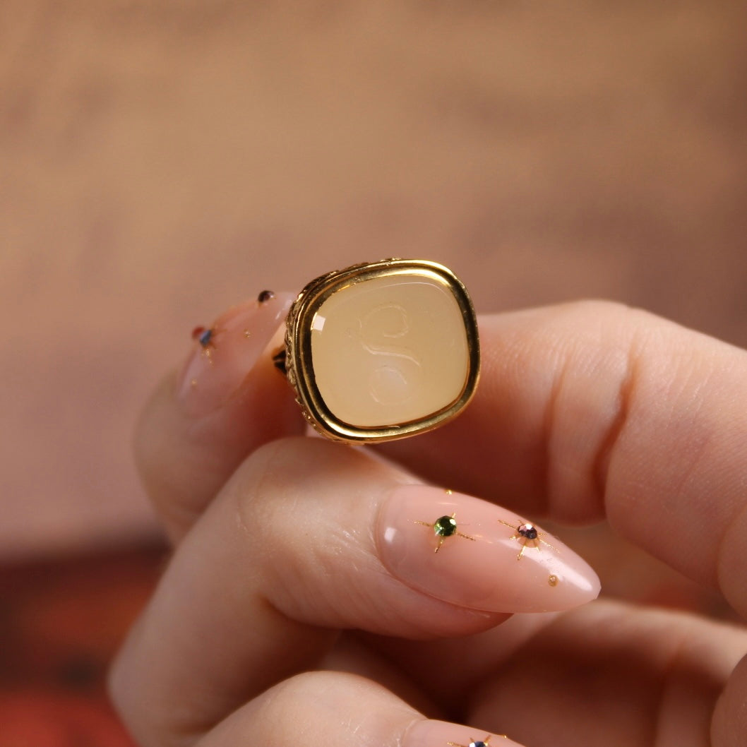 Victorian 14k Yellow Gold and Intaglio White Agate Fob Pendant