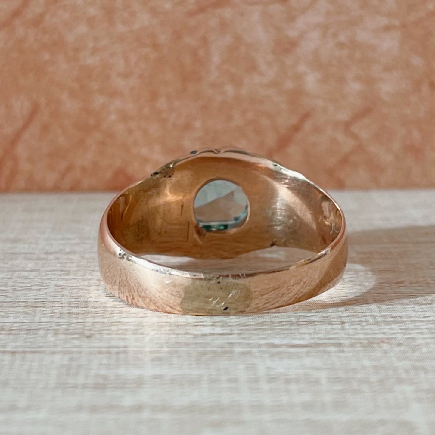 Edwardian 10k Rose Gold and Blue Zircon Ring