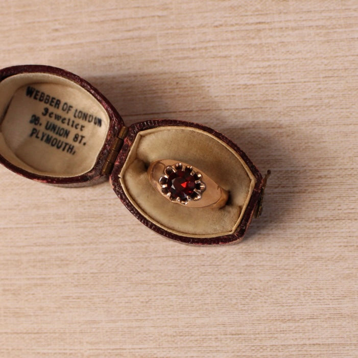 Victorian 10k Rose Gold and Garnet Belcher Ring