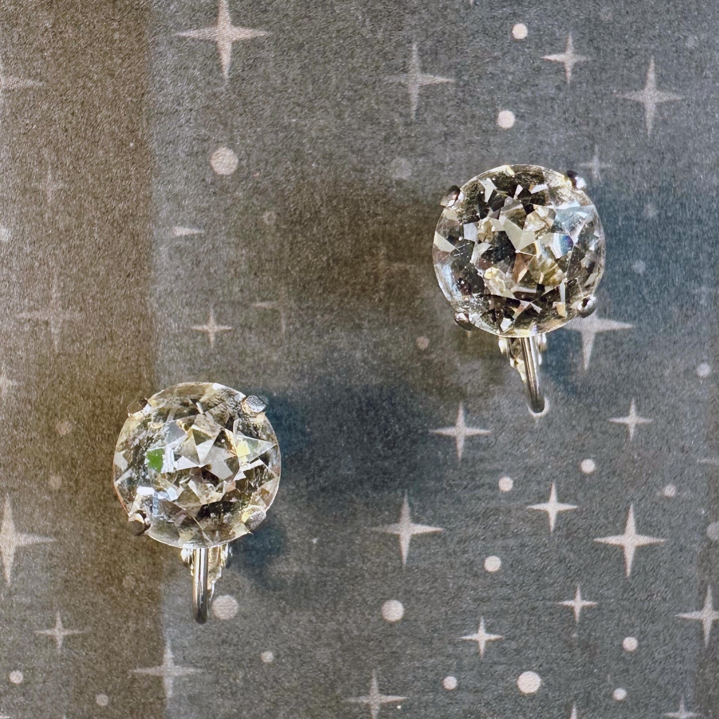 Albert Weiss Mid Century Silver Tone And Crystal Ear Clip Earrings