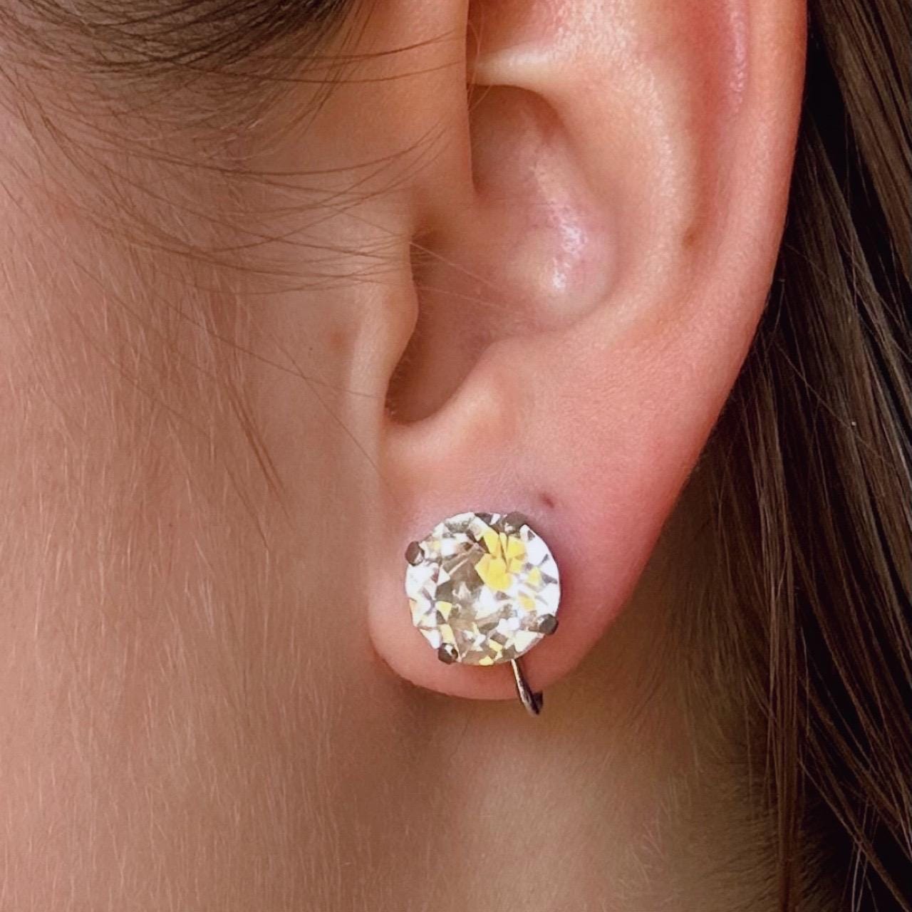 Albert Weiss Mid Century Silver Tone And Crystal Ear Clip Earrings