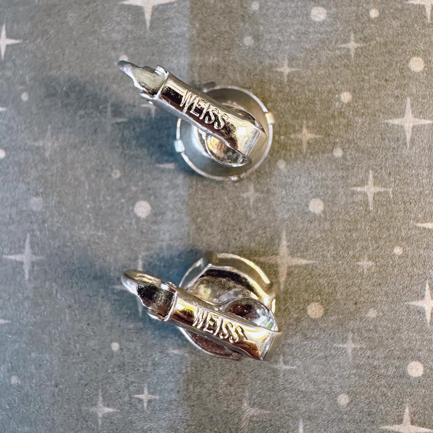 Albert Weiss Mid Century Silver Tone And Crystal Ear Clip Earrings