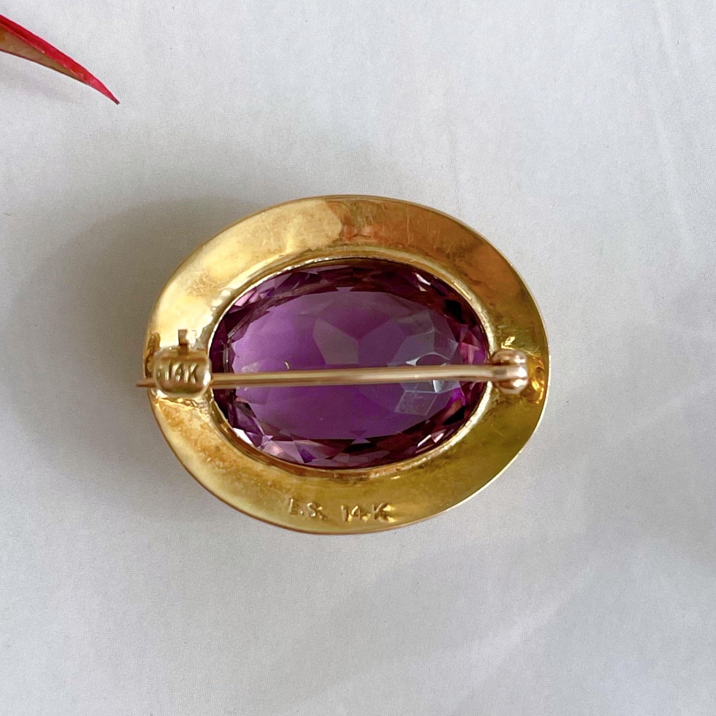Antique Ehrlich & Sinnock Inc. 14k Yellow Gold and Amethyst Brooch