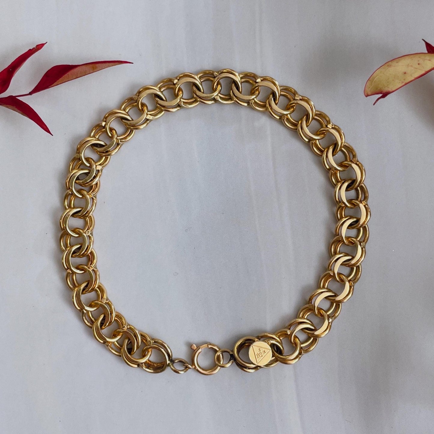 Mid-Century POM Reuben Pomerantz Jewelry Co. Inc. 14k Gold Double-Link Bracelet