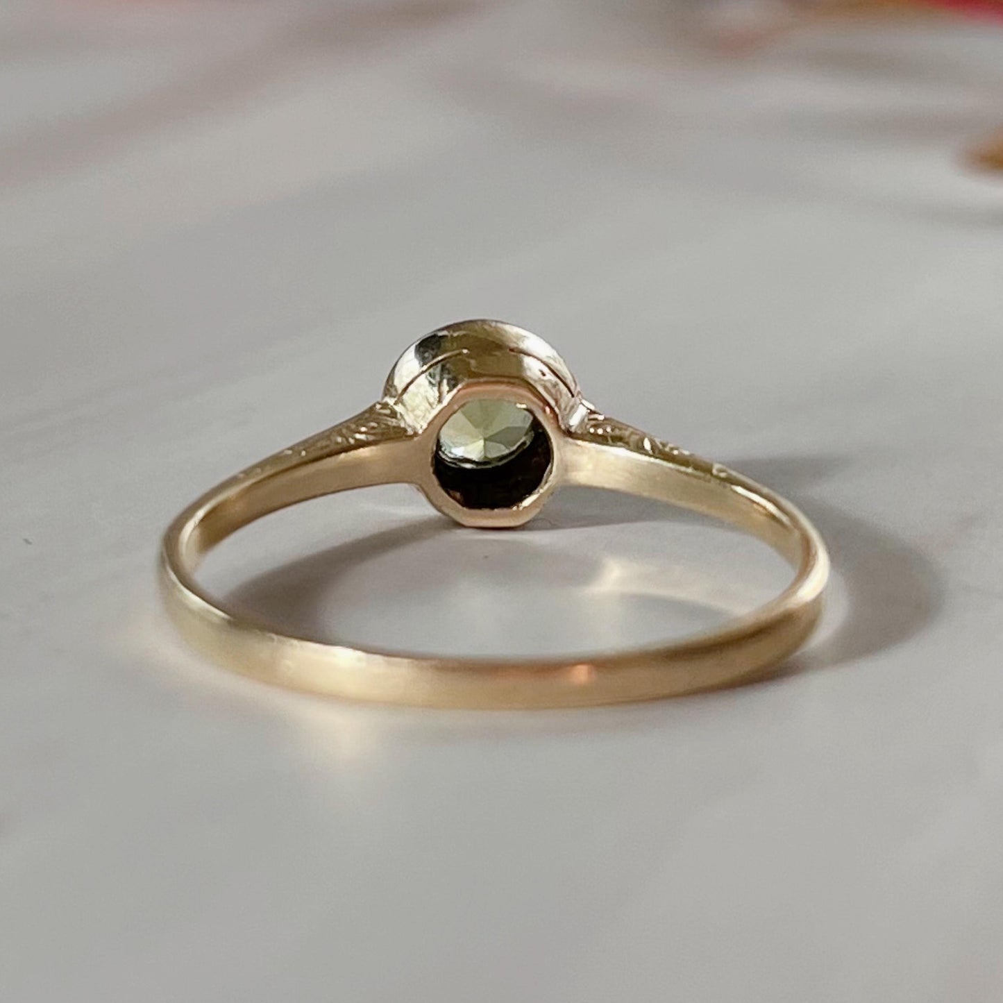 Edwardian 14k Yellow Gold and Peridot Bezel Set Ring