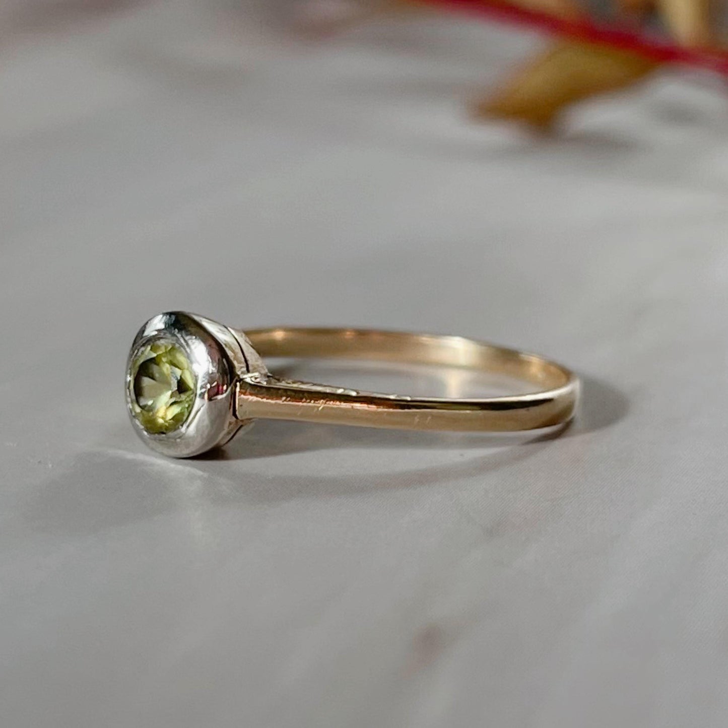 Edwardian 14k Yellow Gold and Peridot Bezel Set Ring