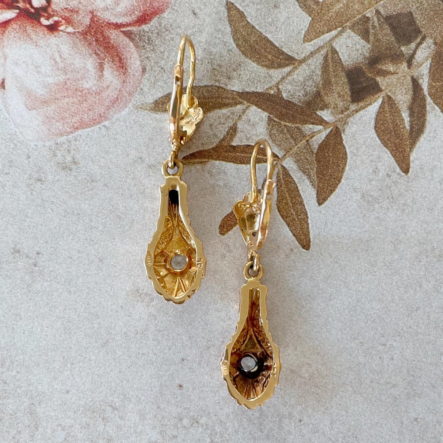 Edwardian 18k Yellow Gold and Paste Drop Earrings