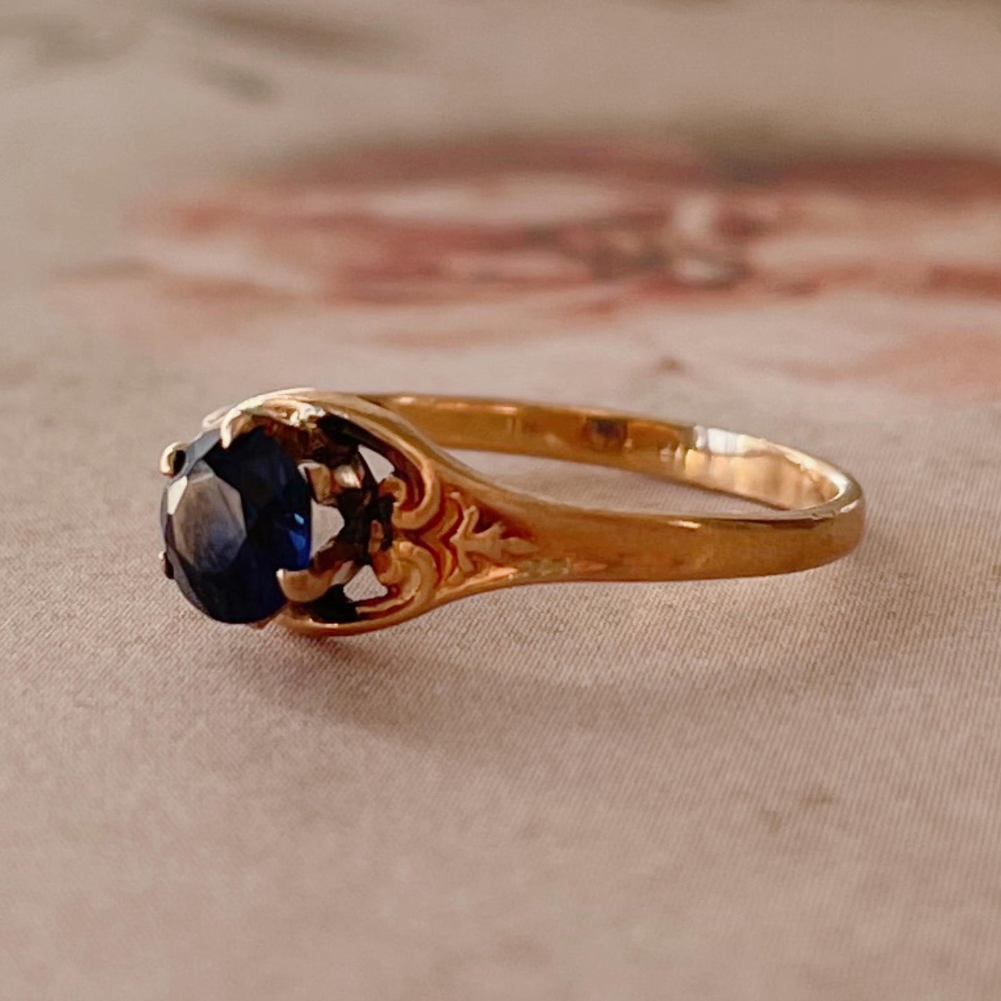 Edwardian 10k Rose Gold Synthetic Sapphire Ring