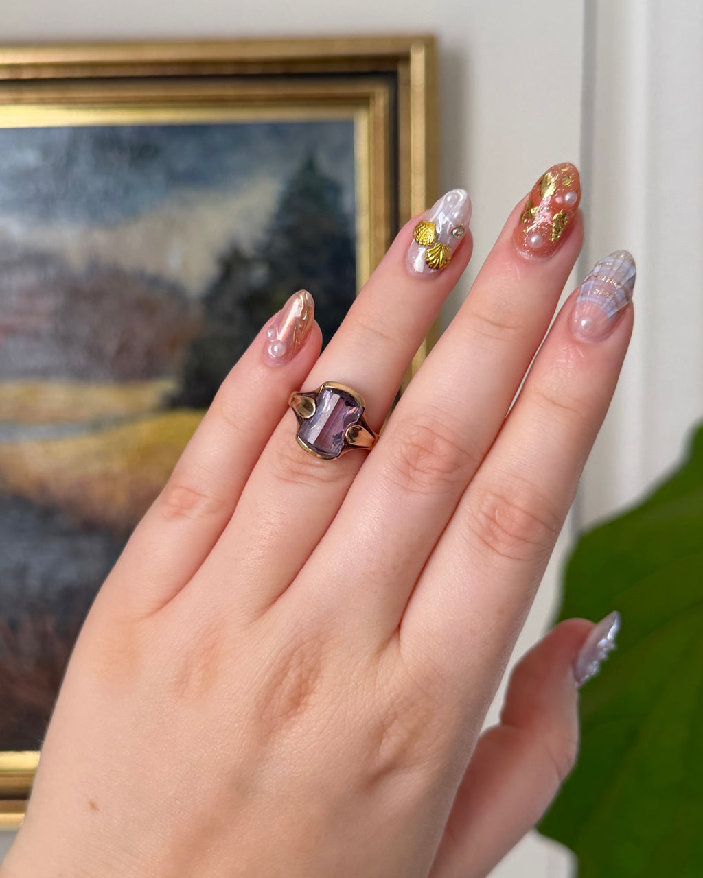 Retro 10k Yellow Gold and Rose de France Amethyst Ring