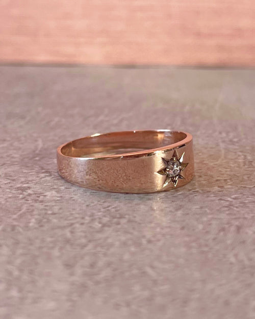 Victorian 10k Rose Gold and Old Mine Cut Diamond Star Band Ring