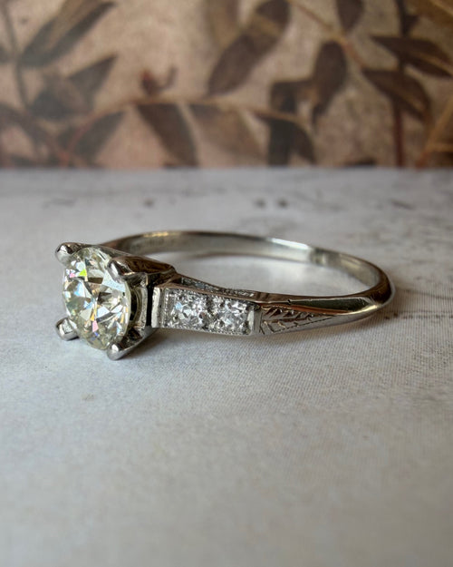 Art Deco Platinum and 0.65 Carat Diamond Ring