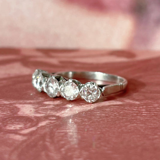 Art Deco Platinum and Diamond Five Stone Ring