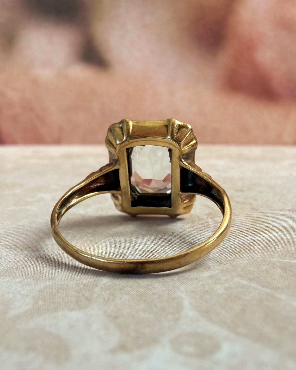 Retro 10k Yellow Gold and Aquamarine Bezel Set Ring