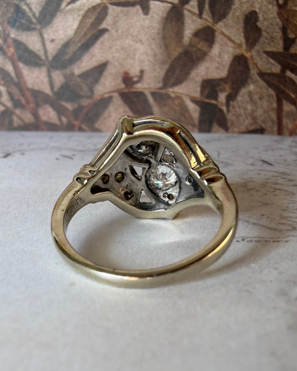 Late Art Deco 14k White and Diamond Toi et Moi Dinner Ring