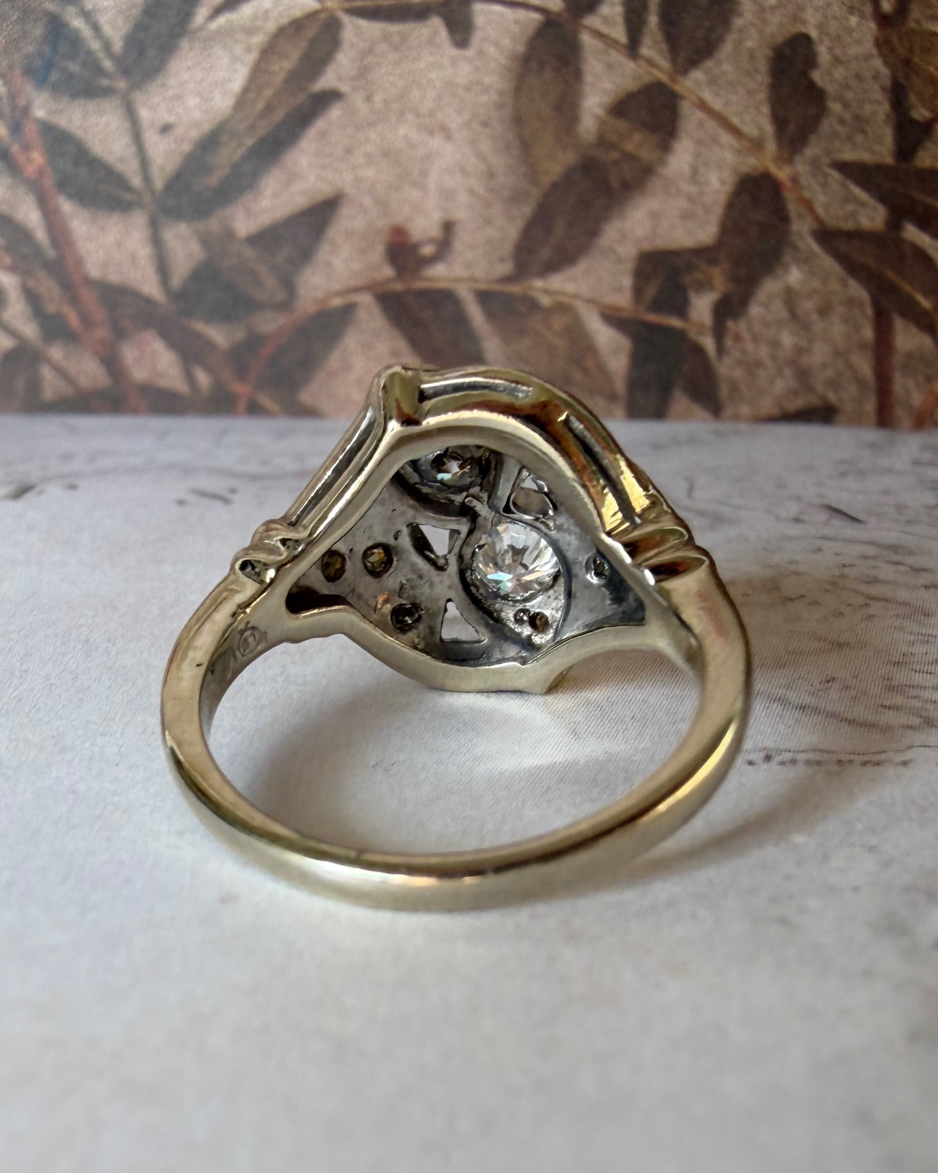 Late Art Deco 14k White and Diamond Toi et Moi Dinner Ring