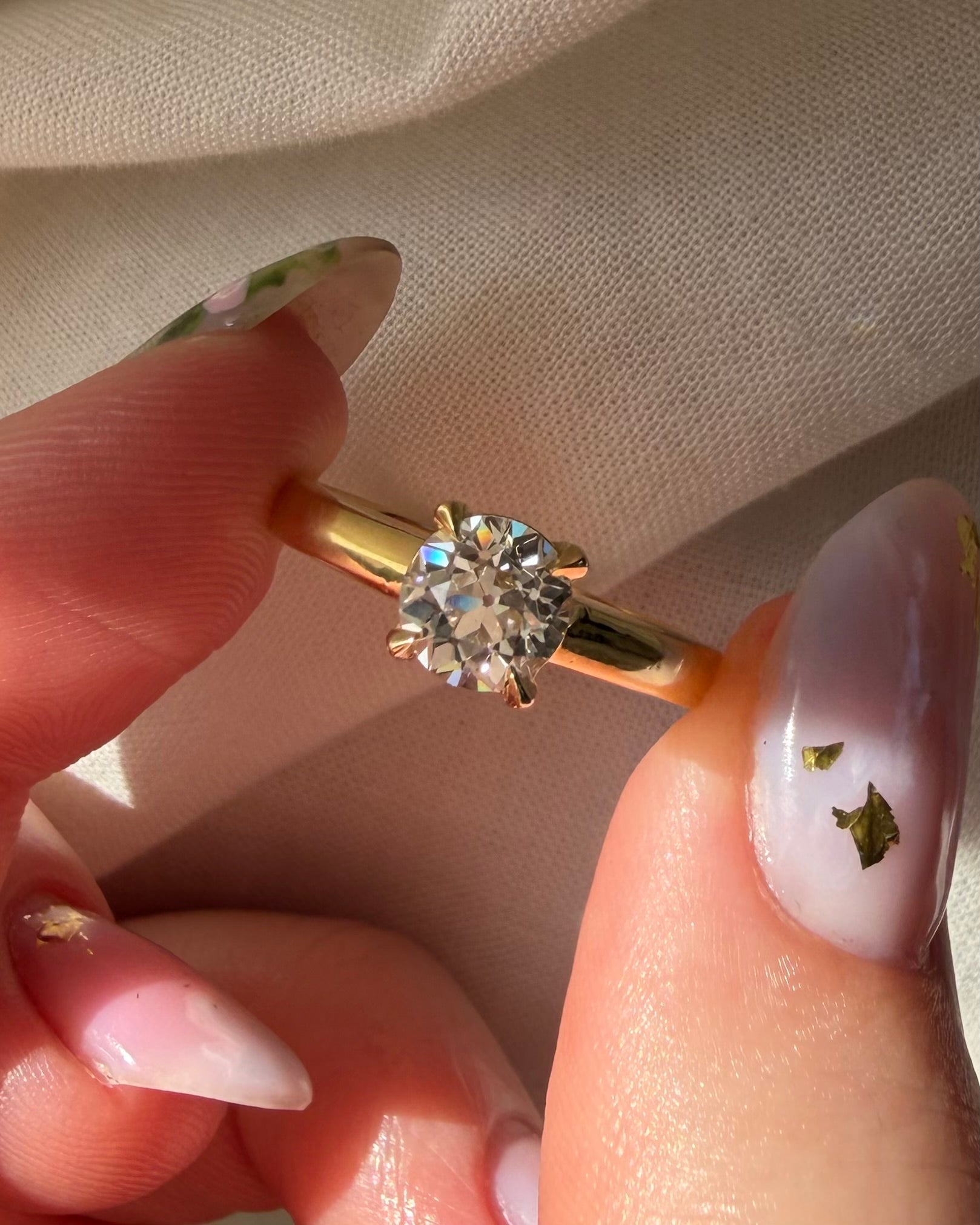 18k Yellow Gold 0.90 Carat Old European Cut Solitaire Ring - Clover Collective Antiques