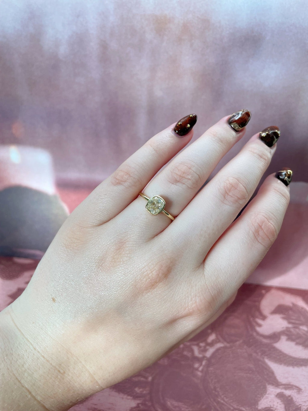 18k Yellow Gold Antique Old Mine Cut Diamond Bezel Set Solitaire Ring - Clover Collective Antiques