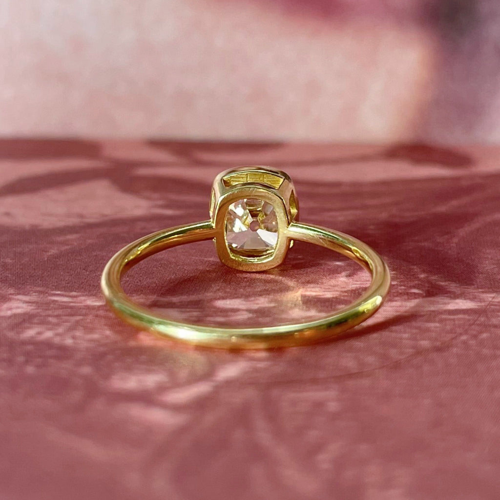 18k Yellow Gold Antique Old Mine Cut Diamond Bezel Set Solitaire Ring - Clover Collective Antiques