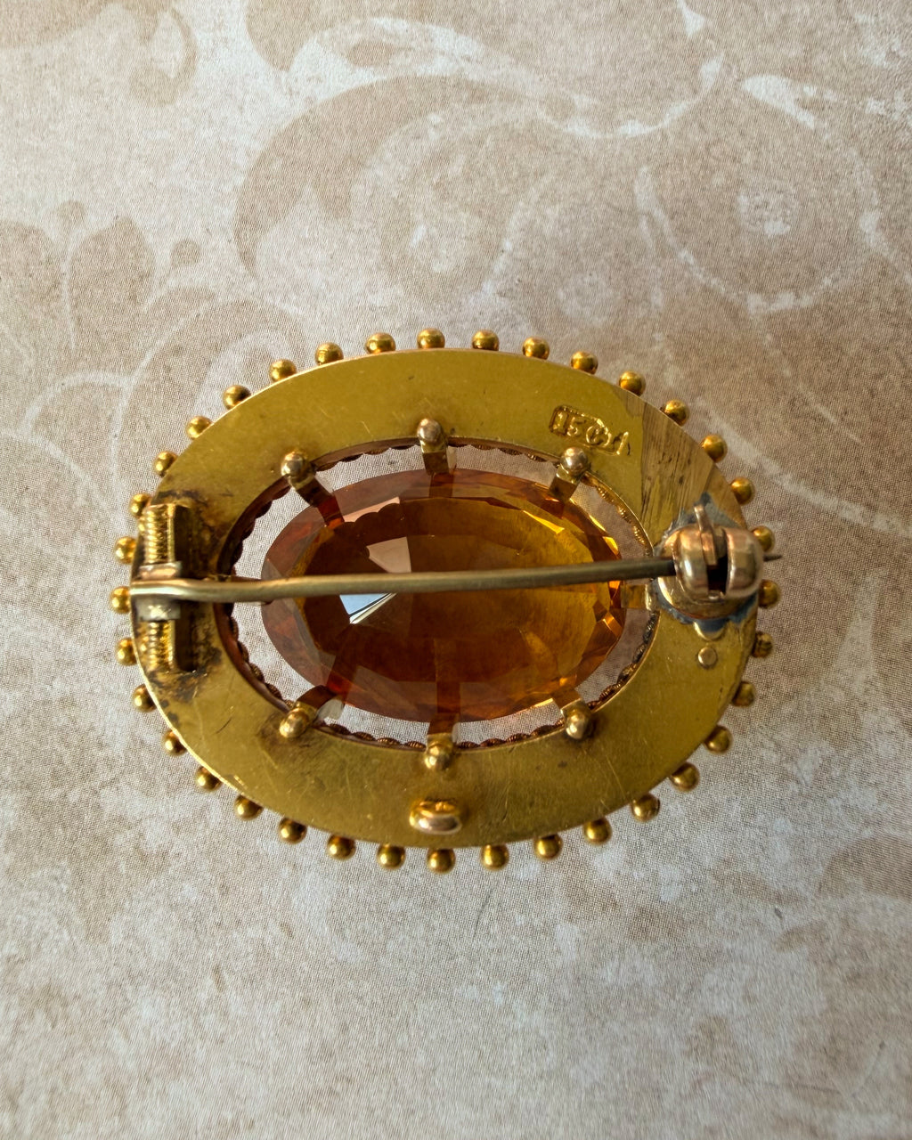 Victorian 15k Yellow Bloomed Gold and Citrine Brooch