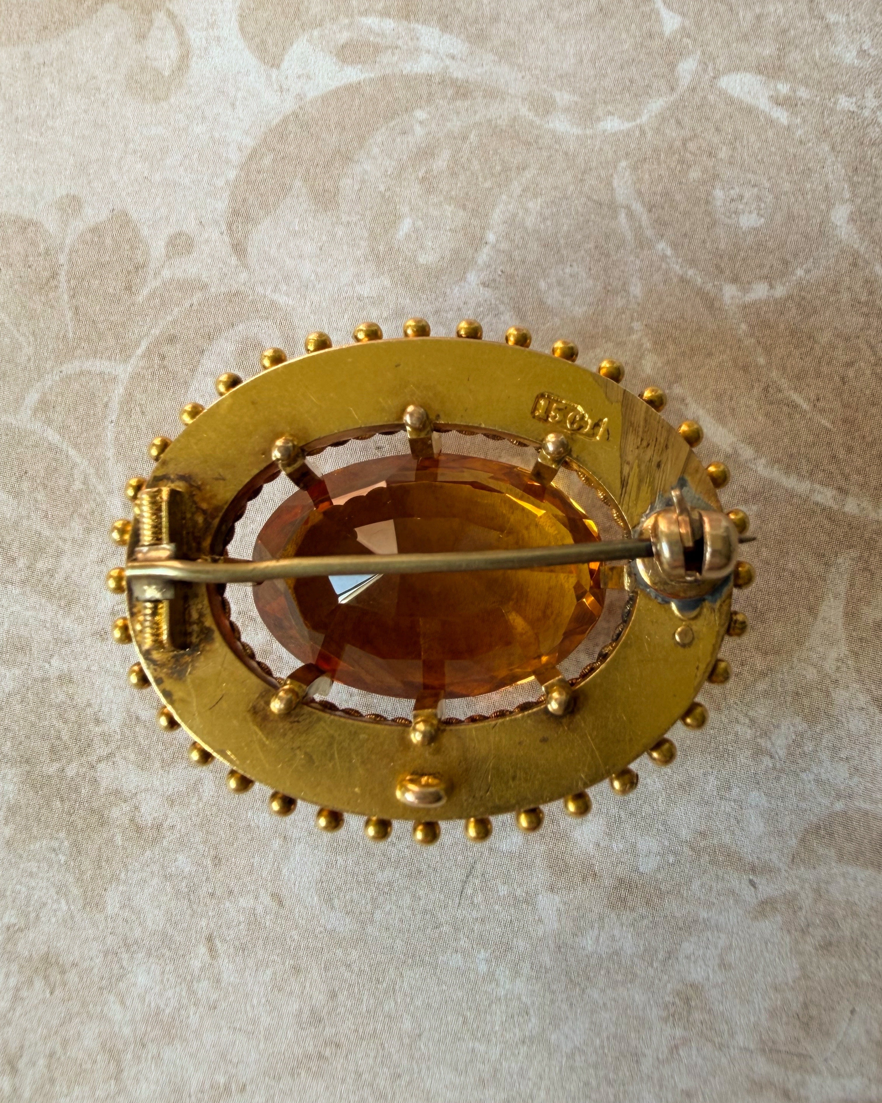 Victorian 15k Yellow Bloomed Gold and Citrine Brooch