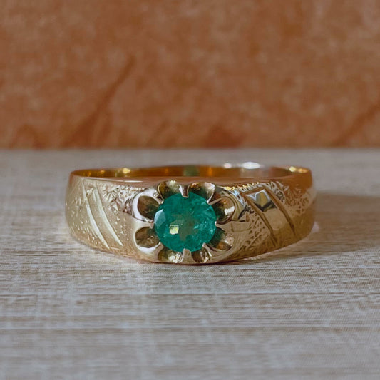 Antique Austro-Hungarian 14k Rose Gold and Emerald Belcher Ring