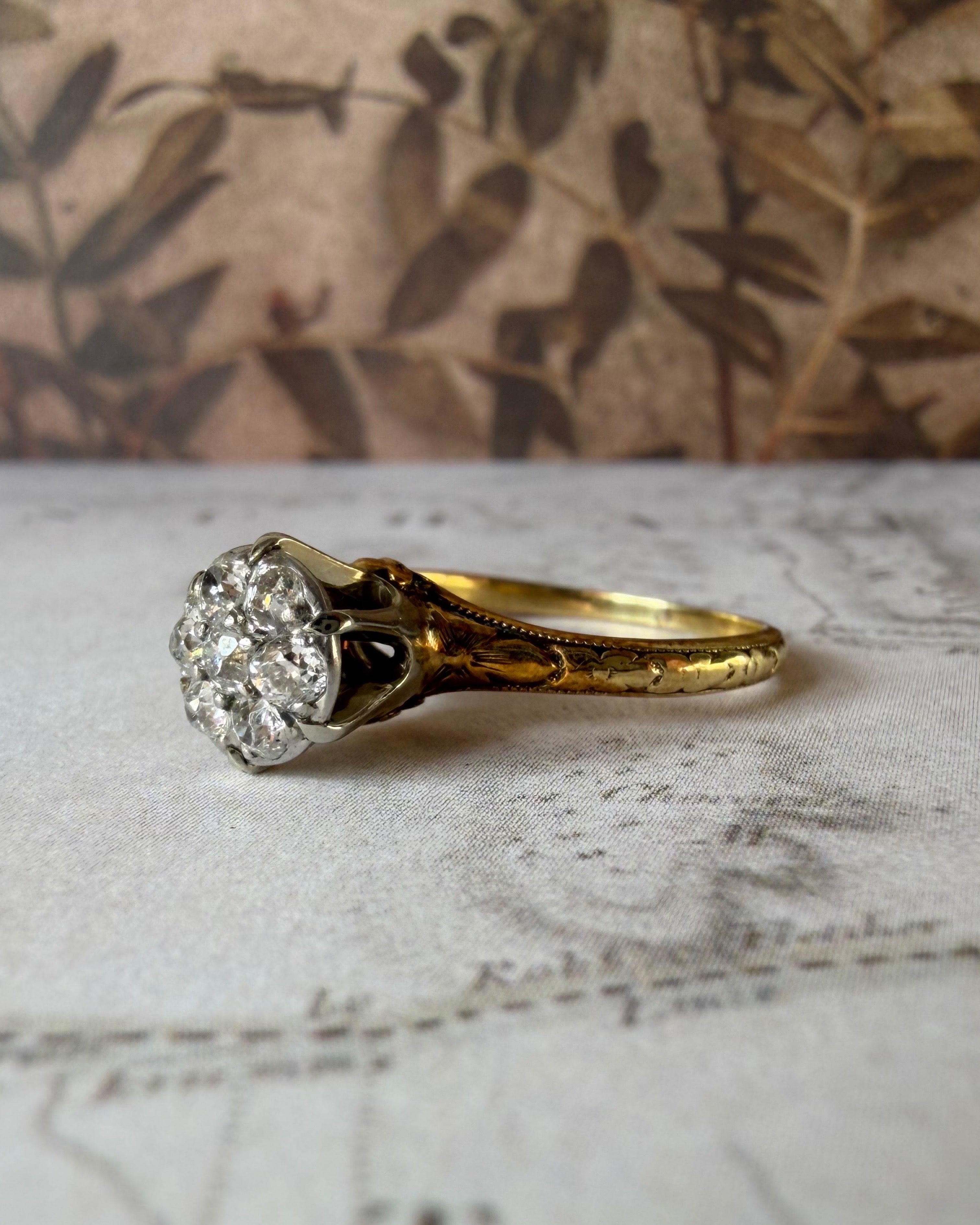 Edwardian Traub Mfg. Co. 18k and 14k Two-Tone Gold and Diamond Cluster Ring