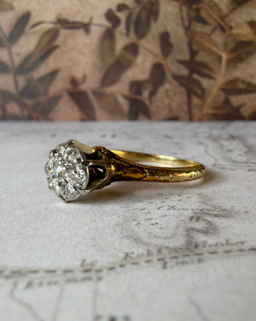 Edwardian Traub Mfg. Co. 18k and 14k Two-Tone Gold and Diamond Cluster Ring