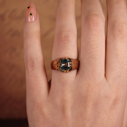 Edwardian 10k Rose Gold and Blue Zircon Ring