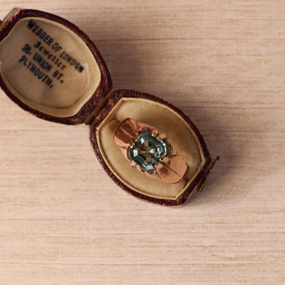 Edwardian 10k Rose Gold and Blue Zircon Ring