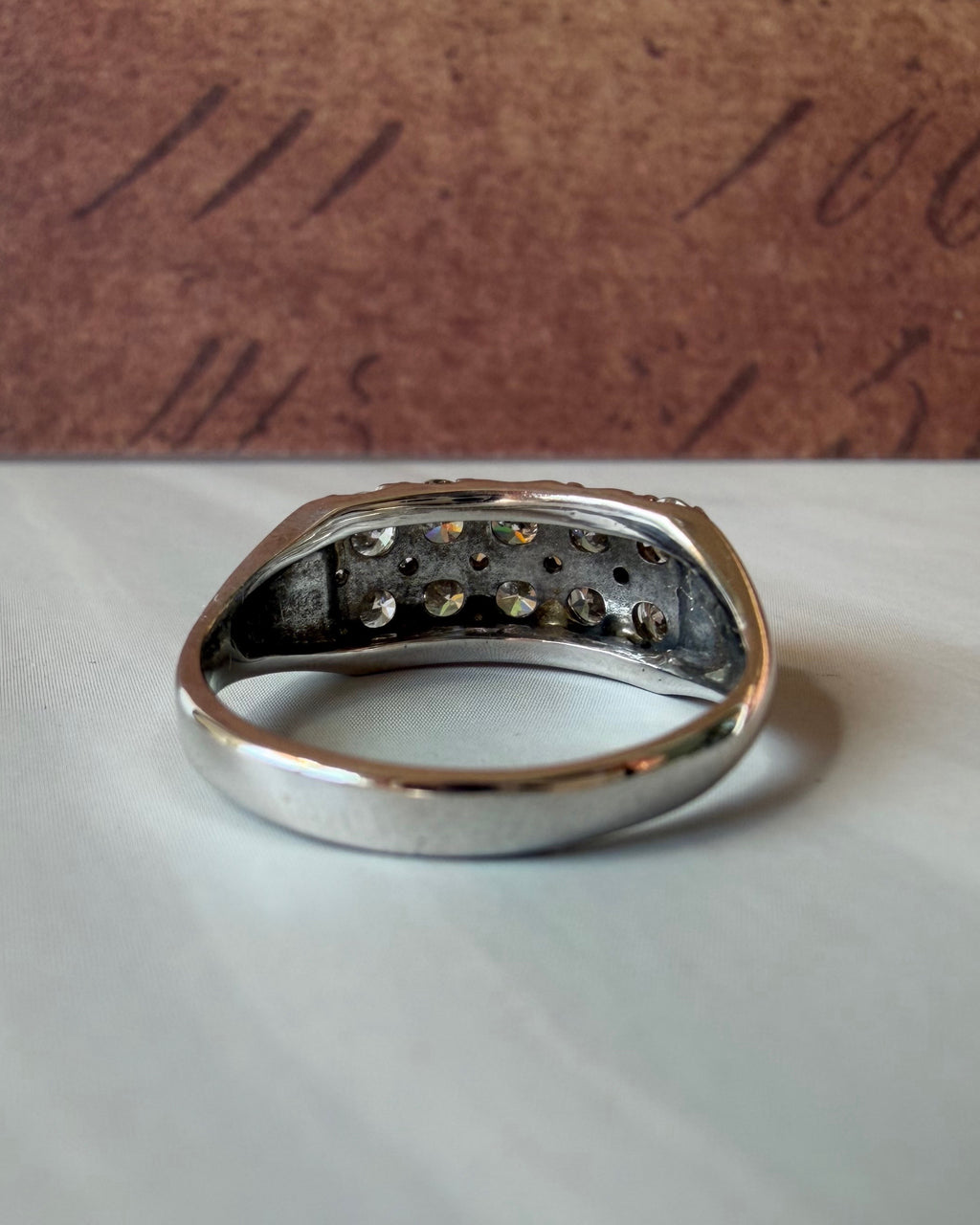 Vintage 14k White Gold and Diamond Double Row Ring