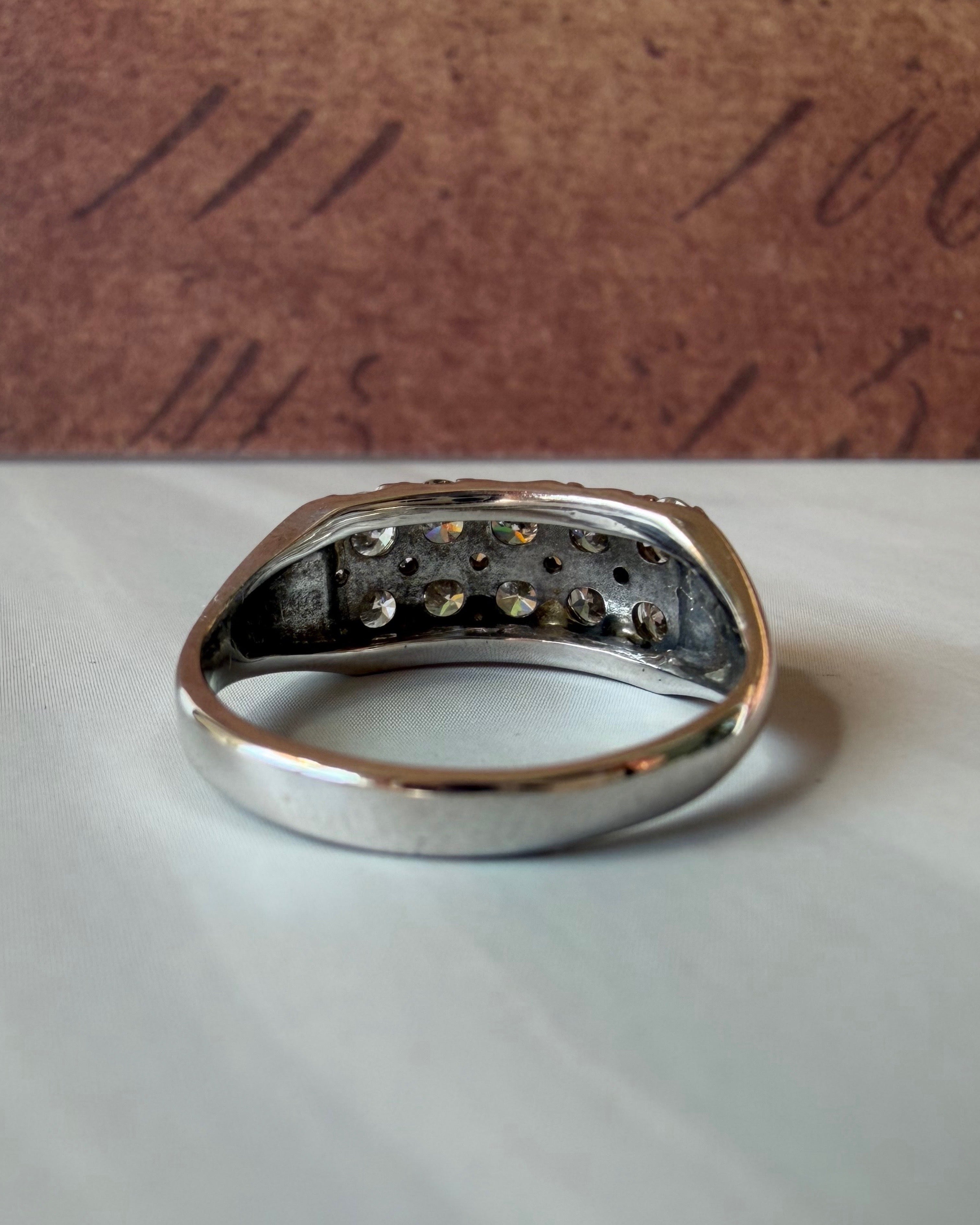 Vintage 14k White Gold and Diamond Double Row Ring