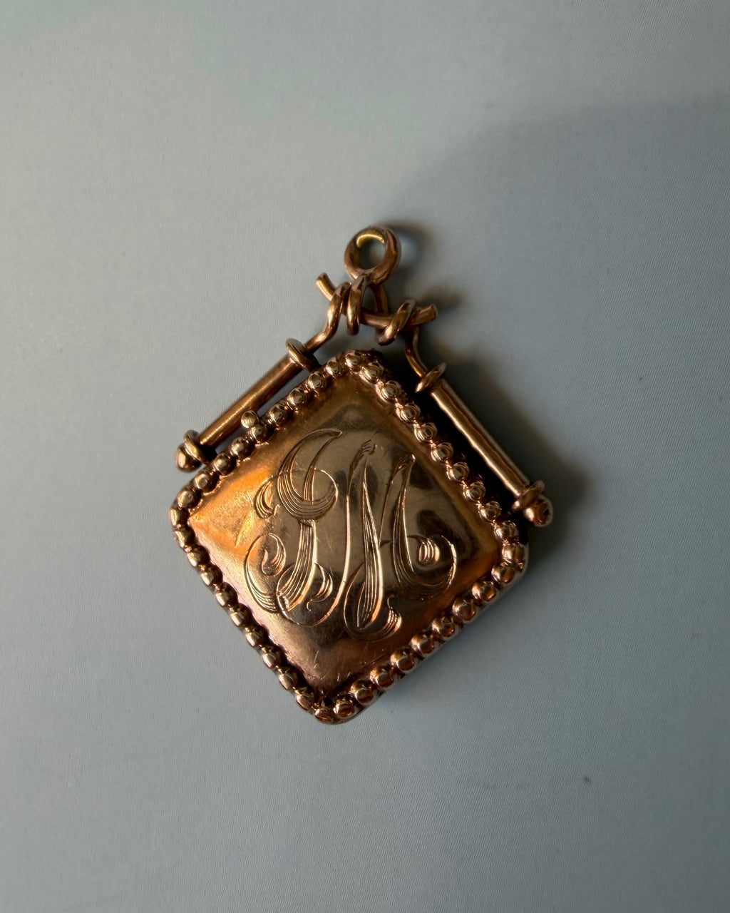 Victorian 10k Rose Gold and Old Mine Cut Diamond Star Square Locket Pendant