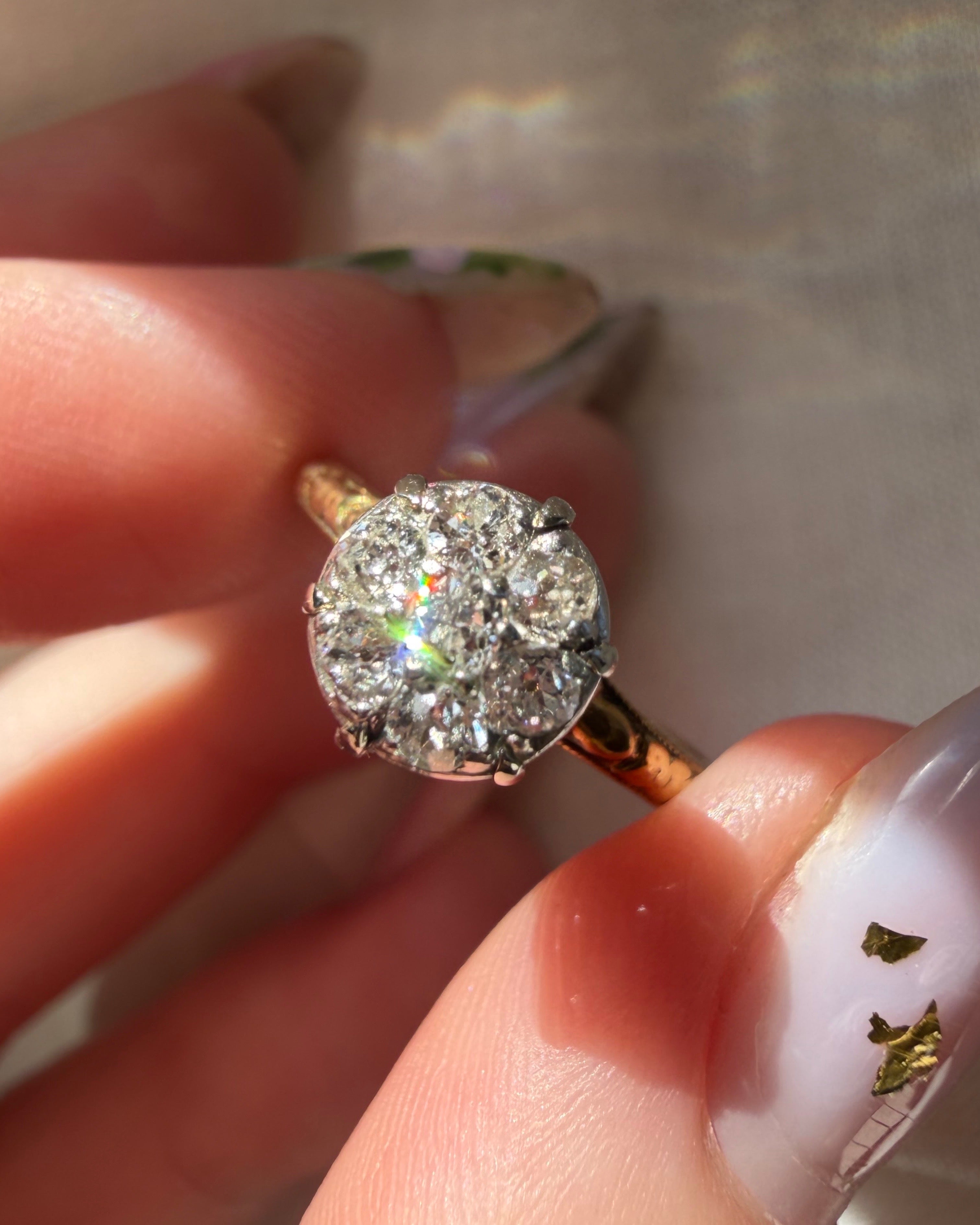 Edwardian Traub Mfg. Co. 18k and 14k Two-Tone Gold and Diamond Cluster Ring