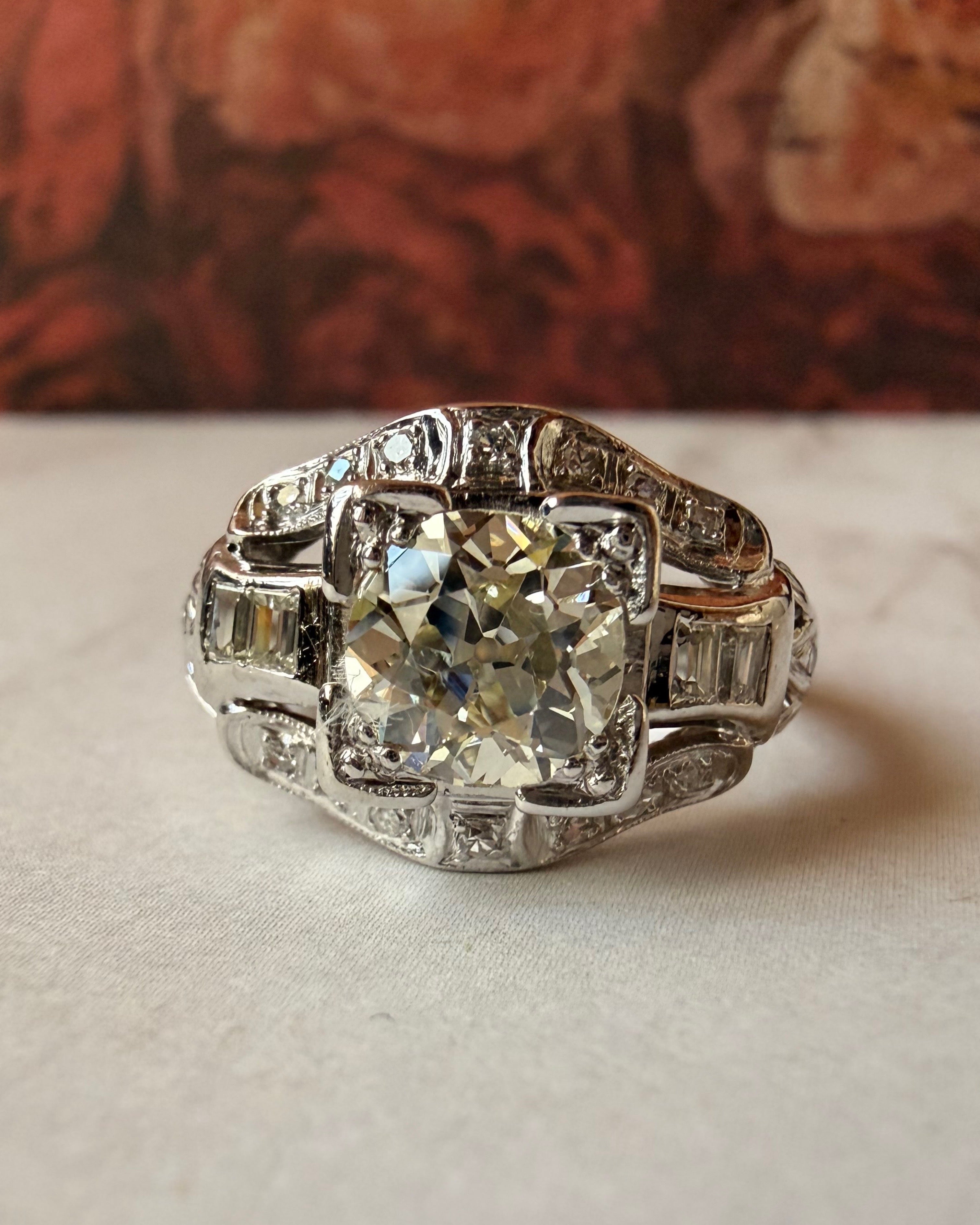 Art Deco Platinum 1.20 Carat Old European Cut Diamond Ring