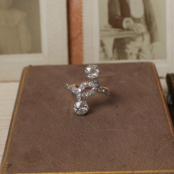 Edwardian Platinum, 14k Yellow Gold, and Diamond Toi et Moi Ring