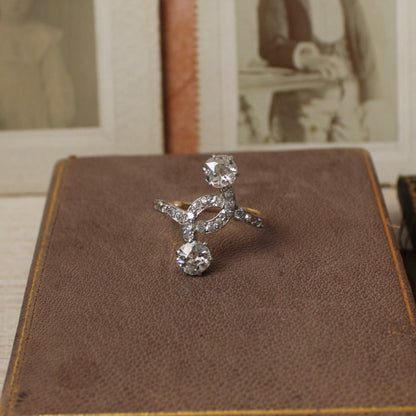 Edwardian Platinum, 14k Yellow Gold, and Diamond Toi et Moi Ring