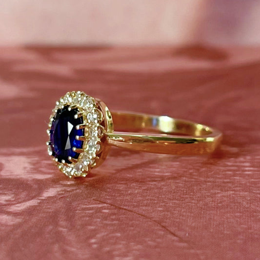 Vintage 14k Yellow Gold, Sapphire, and Diamond Cluster Ring
