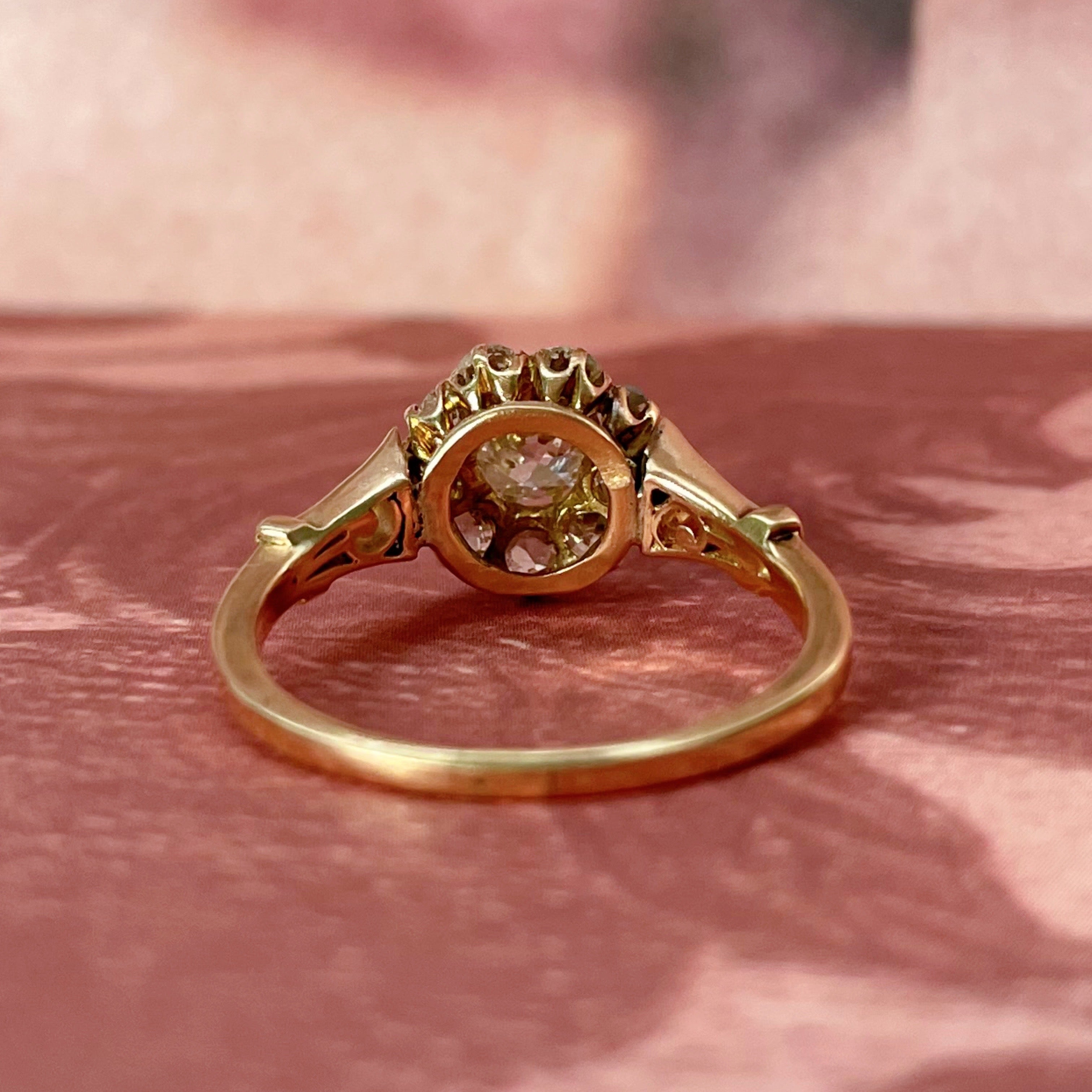 Victorian 10K Rose Gold and Old Mine Cut Diamond Cluster Ring