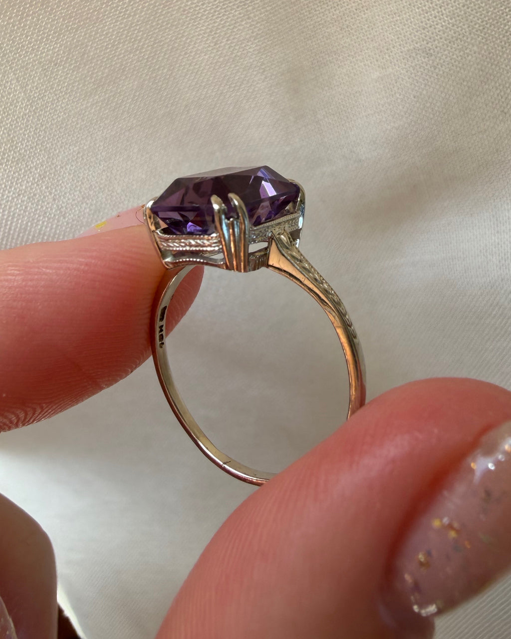 Art Deco 14k White Gold and Amethyst Ring