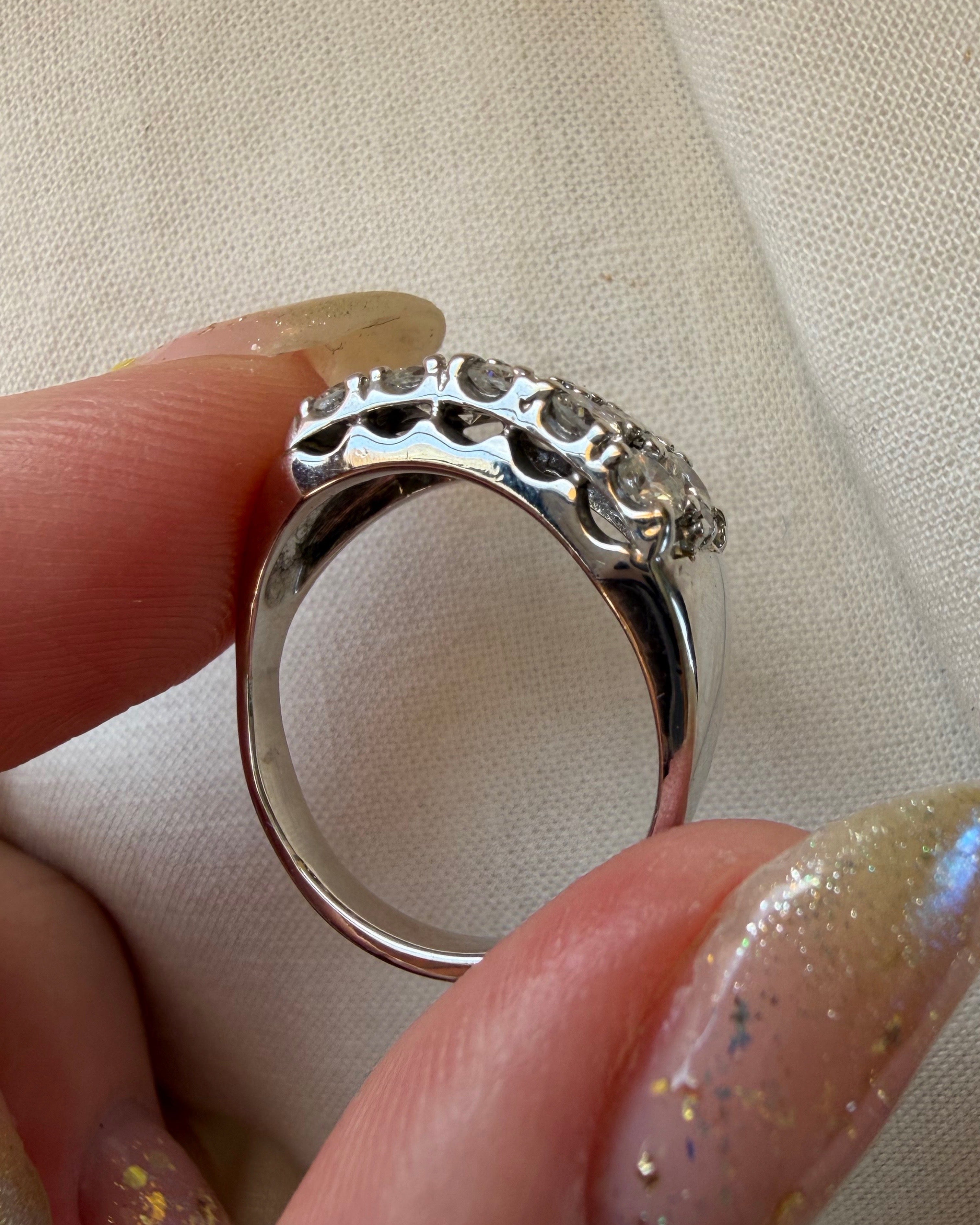 Vintage 14k White Gold and Diamond Double Row Ring