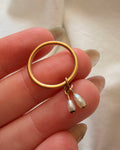 Vintage 14k Yellow Gold and Pearl Charm Dangle Ring