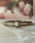 Victorian Revival 14k Yellow Gold, Pearl, Diamond, and Enamel Bangle Bracelet