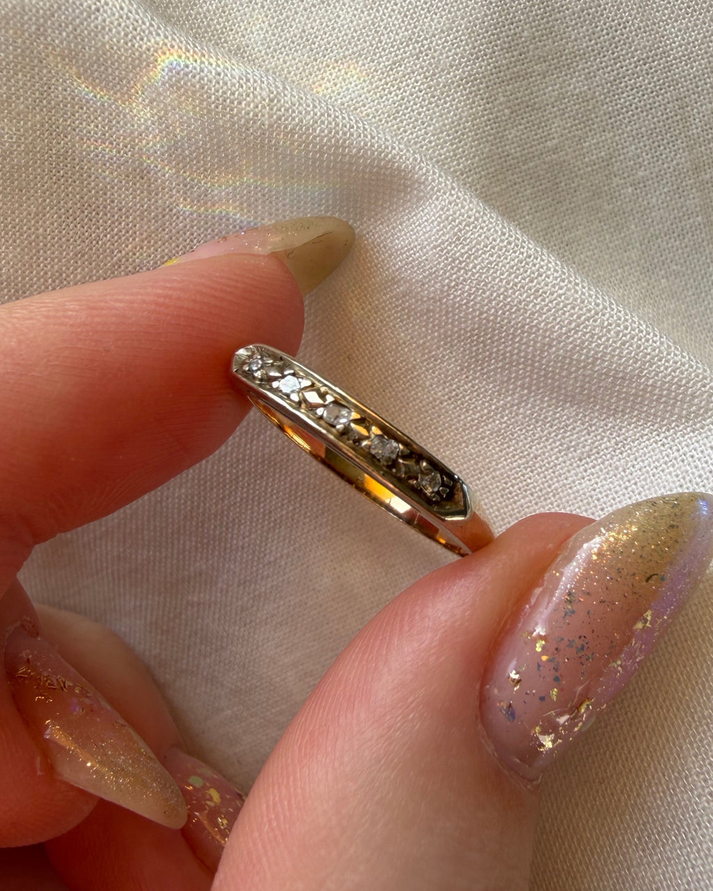 Retro 14k Two-Tone Gold and Diamond Band Ring