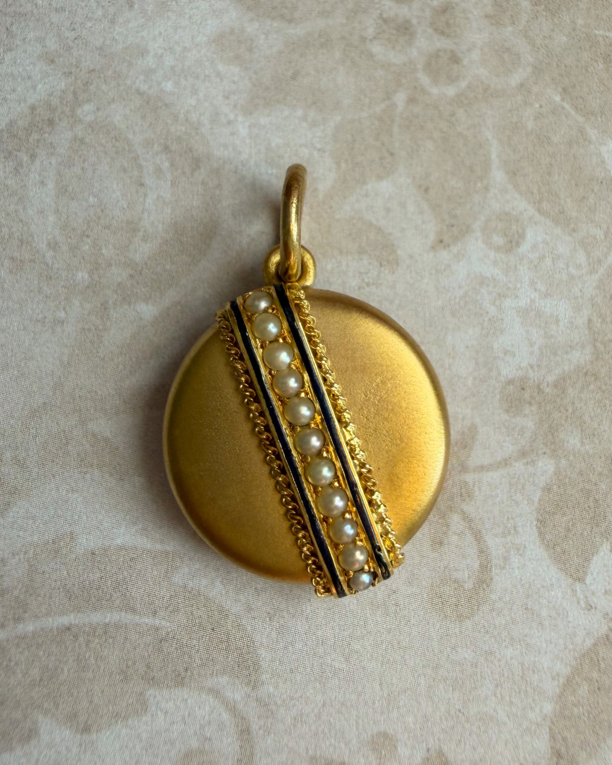 Victorian 14k Yellow Bloomed Gold, Pearl, and Enamel Locket Pendant