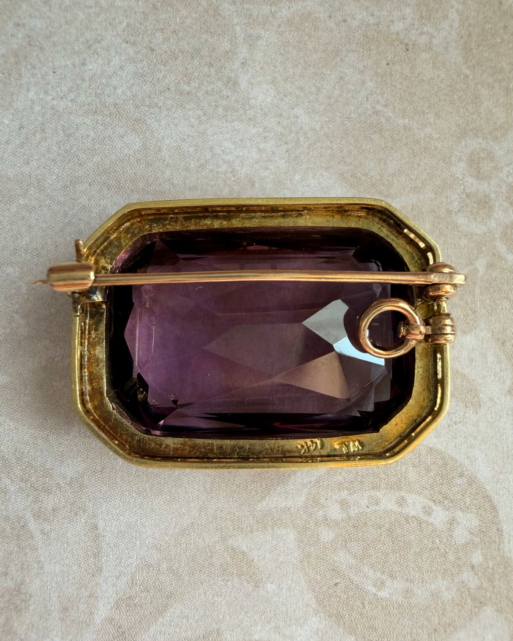Art Deco Walter Lampl 14k Yellow Gold, Amethyst, Seed Pearl, and Enamel Pendant Brooch