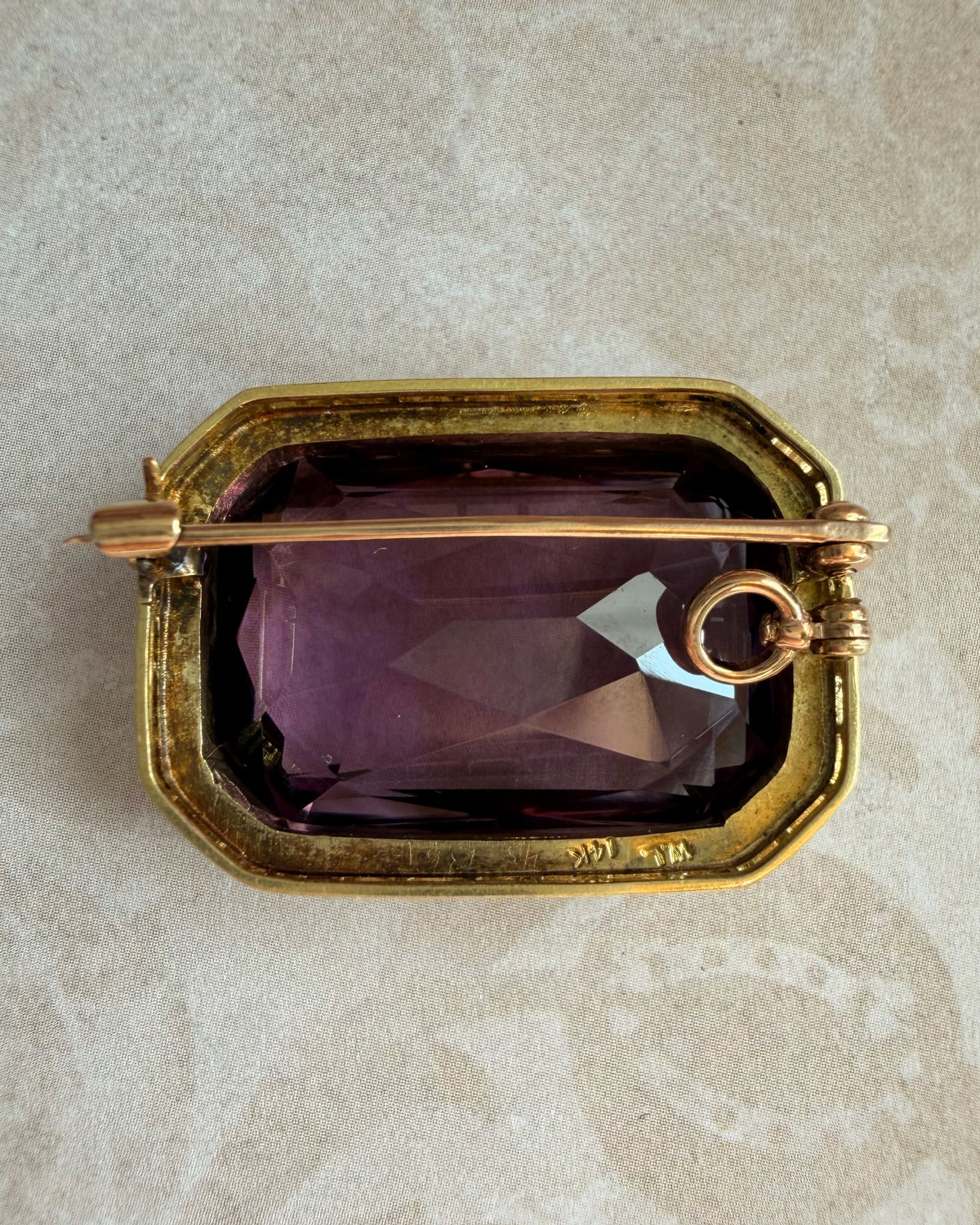 Art Deco Walter Lampl 14k Yellow Gold, Amethyst, Seed Pearl, and Enamel Pendant Brooch